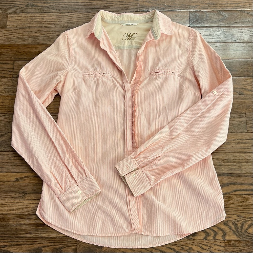 NEW‼️Massimo Dutti-ZARA women orange white striped cotton button down sh…